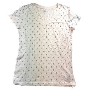 GAP V-Neck T-Shirt Cactus Print Short Sleeve Casual Top White Size M Relaxed Fit